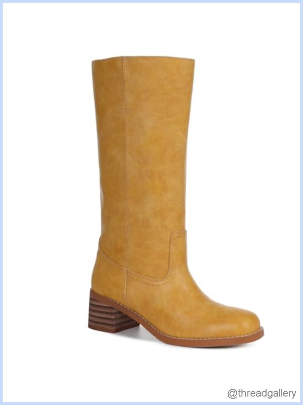 Knee High Boots Faux Leather Square Toe Chunky Heel Tall Riding Boots